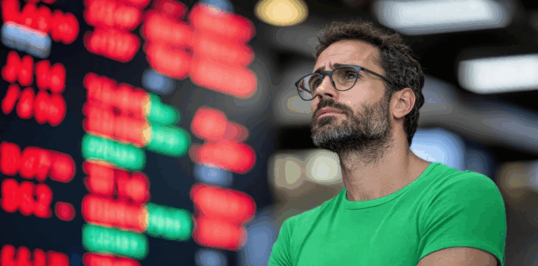 homem_camiseta_verde_olhando_painel_da_bolsa